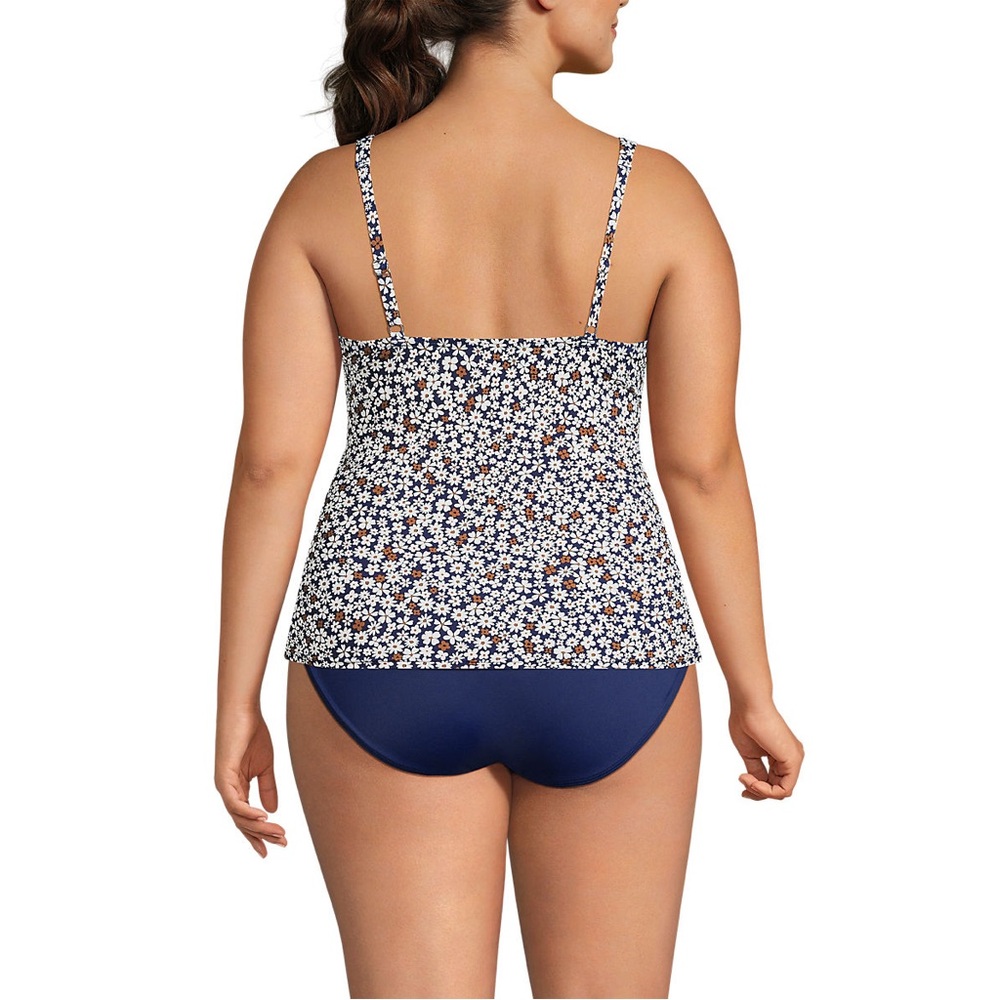 Lands' End Navy and White Floral Tankini Top